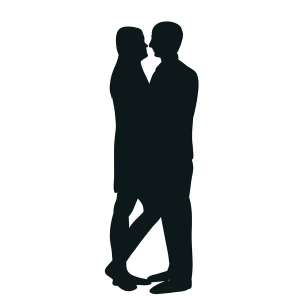 Black Silhouette Guy Girl Hugging — Stock Vector