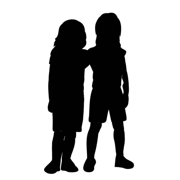 Vector Isolated Silhouette Kids Friendship — Stock Vector