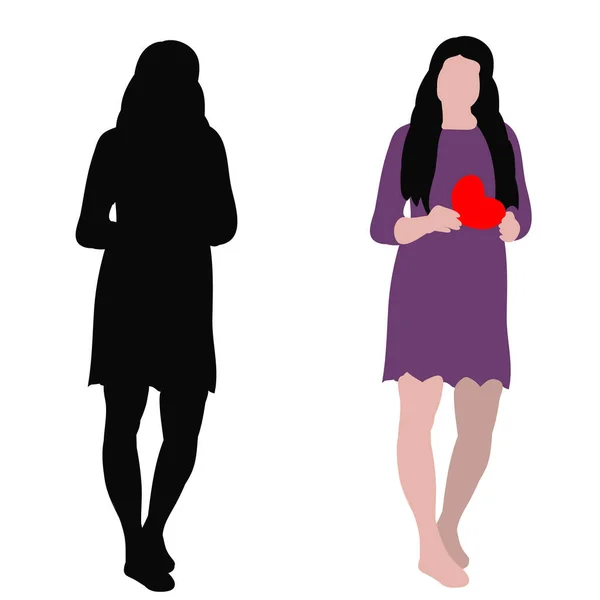 Vector Isolated Flat Style Girl Silhouette — Stock Vector
