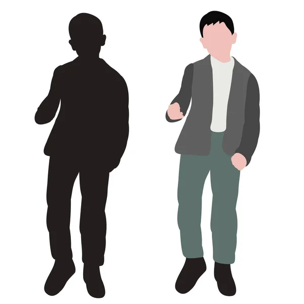 孤立的 轮廓男孩站立和男孩的平面风格 — 图库矢量图片