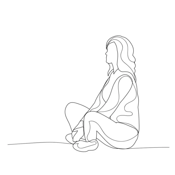 Sketch Lines Girl Sitting — Stock Vector