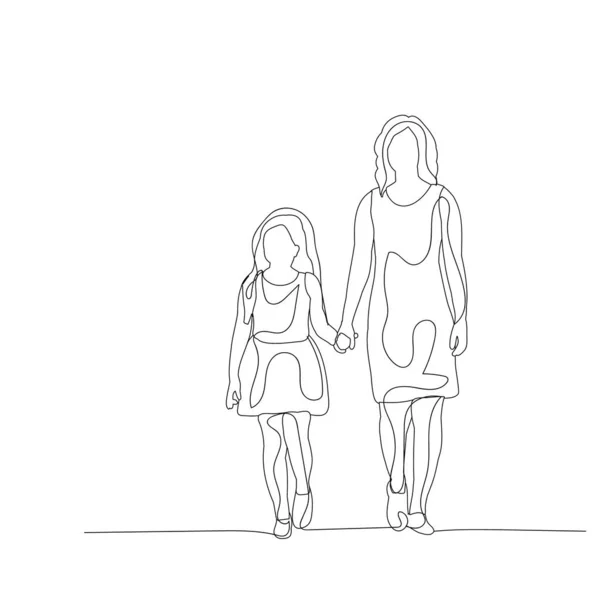 Isolated Sketch Lines Mom Daughter Family — Stock Vector