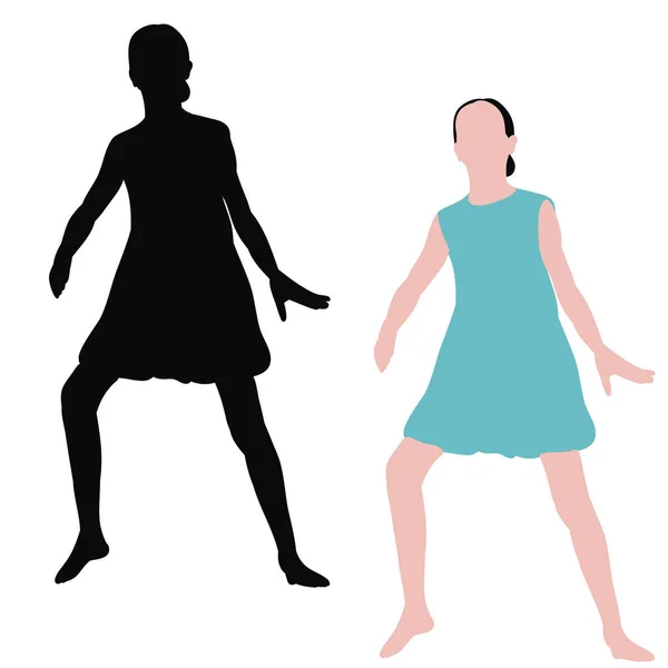 Zole Siluet Bir Çocuk Düz Stil Dans Eden Bir Kız — Stok Vektör