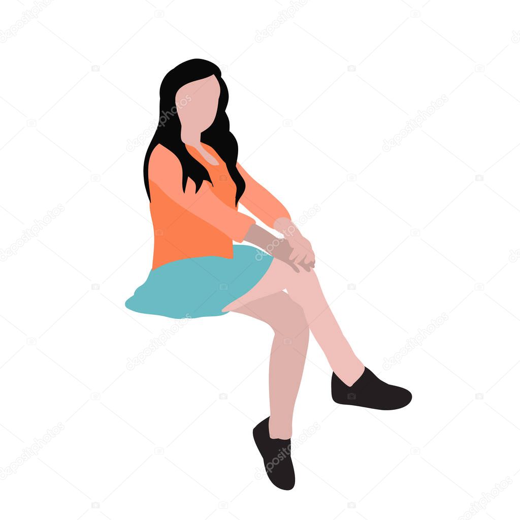 isolated in a flat style, girl sits