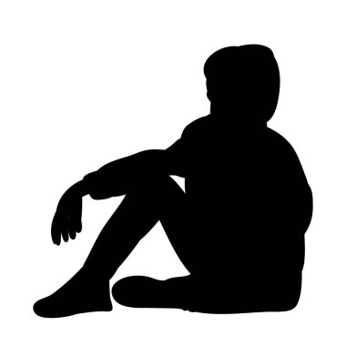 vektör, izole edilmiş, siluet bir adam, oturan çocuk.