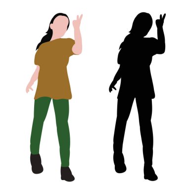 vektör, izole, kız silueti ve düz stil