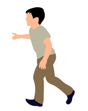 Küçük çocuk koşuyor, neşe, renk silueti, vektör