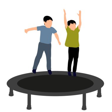  Trambolinde zıplayan çocuk, ikonlar, çocukluk kavramı.