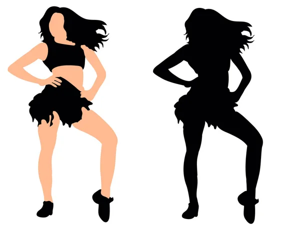Vector Illustration Silhouette Dancing Girl Two — Stock Vector