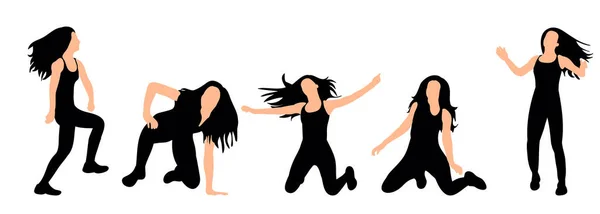 Vetor Ilustração Silhueta Menina Dança Dança Conjunto —  Vetores de Stock