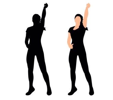 Vektör, illüstrasyon, diskoda dans eden bir kızın silüeti.,