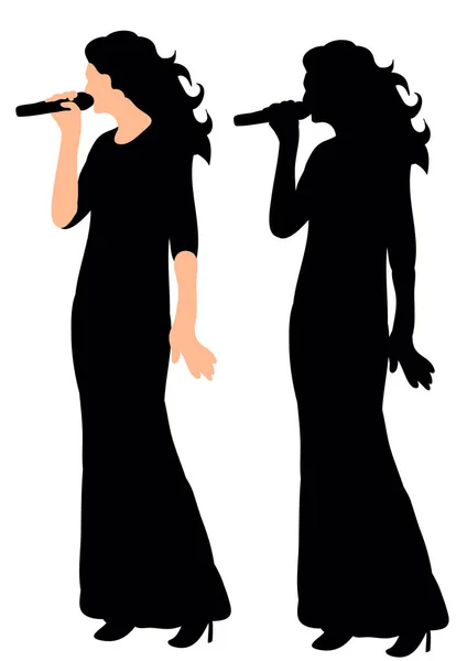 Chica Canta Silueta Vector Ilustración — Vector de stock