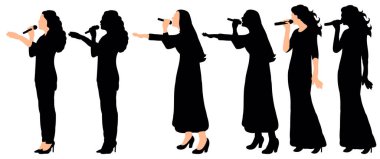 Siluet kız bir resim koleksiyonu söylüyor.