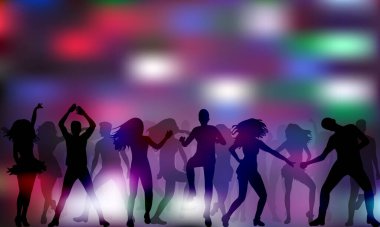 Bir grup dansçı, siluetler, disko