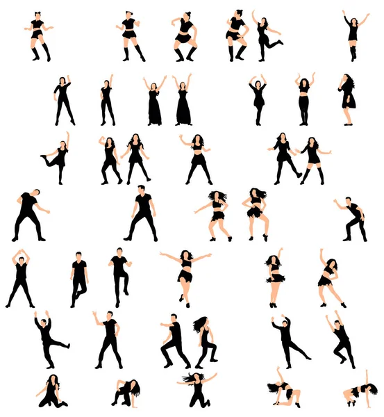 Illustration Vector Silhouette Girl Dancing Collection Set — Stock Vector