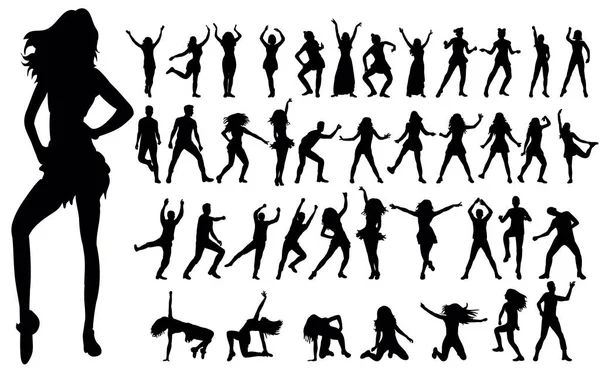 Silhouette Une Fille Dansant Collection Ensemble — Image vectorielle