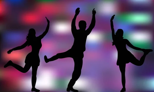 Groep Dansende Mensen Silhouetten Feestje — Stockvector