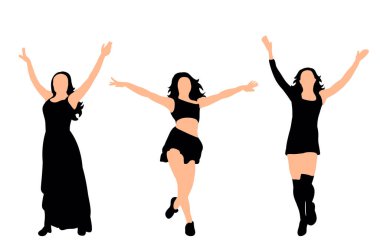 Dans eden insanların çizimi, vektörü, silueti