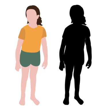 Bir çocuğun izole, silueti ve düz bir tarzda, kızım.