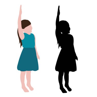 Bir çocuğun izole, silueti ve düz bir tarzda, kızım.