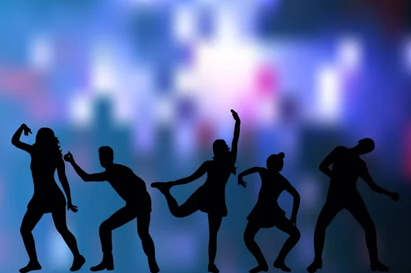 Silhouet Van Dansende Mensen Disco Achtergrond Feestje — Stockvector