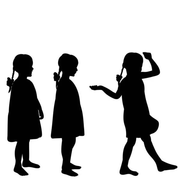 Απομονωμένα Μαύρα Παιδιά Σιλουέτα Πάει Κορίτσια — Διανυσματικό Αρχείο