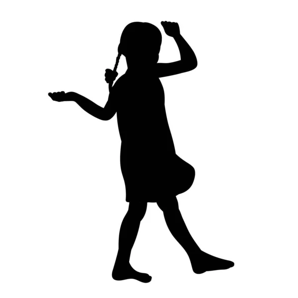 Isolated Silhouette Child Girl Stands Rejoices — Stock Vector