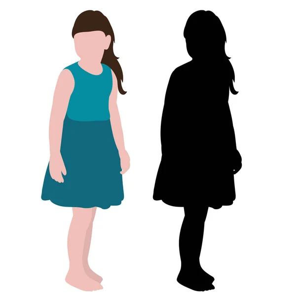 Isoliert Silhouette Des Kindes Und Flach Steht Das Mädchen — Stockvektor