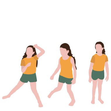 vektör, izole edilmiş, düz stil çocuk, küçük kızlar, grup