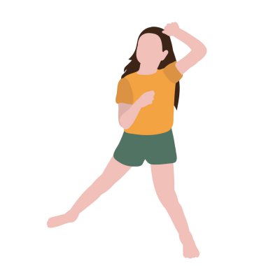 vektör, izole edilmiş, düz stil çocuk, yüzü olmayan küçük kız oynanıyor