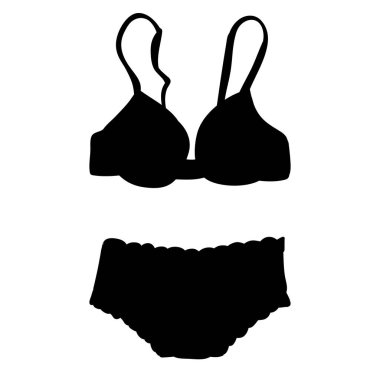 vektör, izole edilmiş, siyah iç çamaşırı silueti, sutyen.