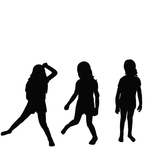 Vector Isolated Black Silhouette Kids Girls Set — Stock Vector