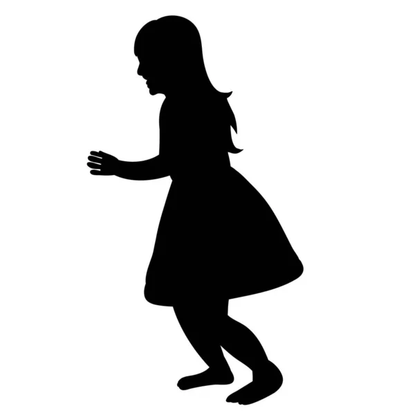 Vecteur Isolé Silhouette Noire Enfant Fille Joue — Image vectorielle