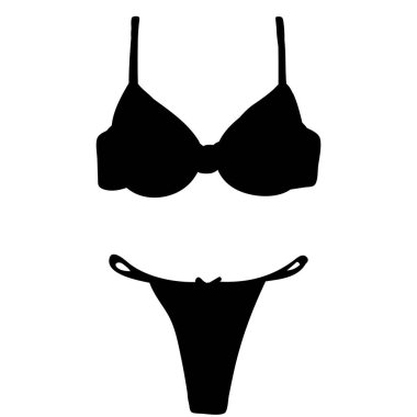 vektör, izole edilmiş, siyah iç çamaşırı, iç çamaşırı ve sutyen silueti.