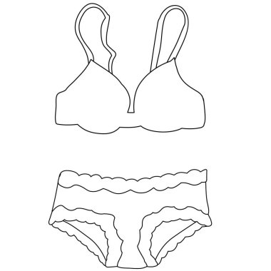 vektör, izole edilmiş, siyah iç çamaşırı, sütyen ve iç çamaşırı çizgisi