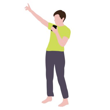 vektör, izole, telefonu olan düz stil bir kız.