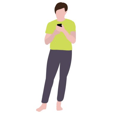 vektör, izole, telefonu olan düz stil bir kız.