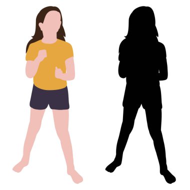 Çocuğun izole edilmiş, silueti ve düz bir şekilde, küçük kız.