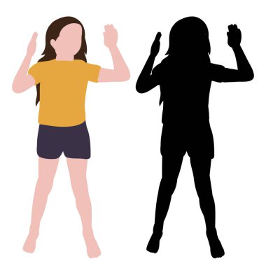 Çocuğun izole edilmiş, silueti ve düz bir şekilde, küçük kız.