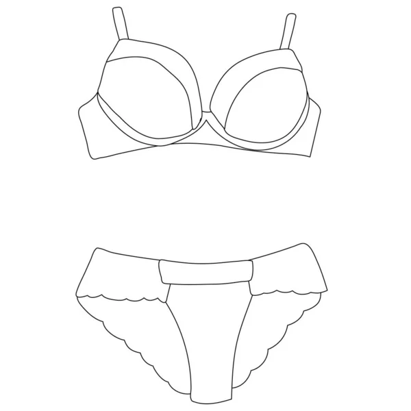 Vector Aislado Contorno Boceto Ropa Interior Femenina Sujetador Calzoncillos — Vector de stock