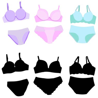 vektör, izole edilmiş, iç çamaşırı, iç çamaşırı ve sutyen beyaz arka planda, set