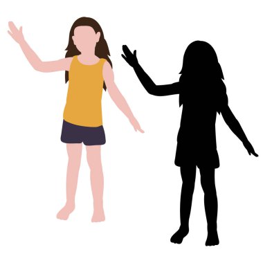 Çocuğun silueti ve düz bir şekilde, küçük kız.