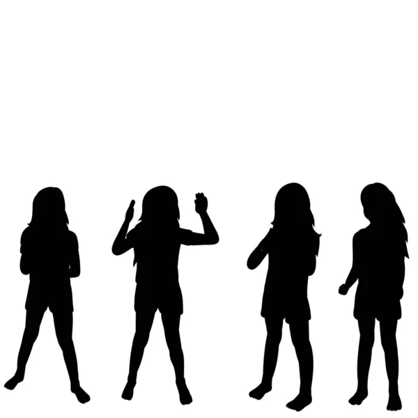 Isolée Silhouette Noire Enfant Petites Filles Groupe — Image vectorielle