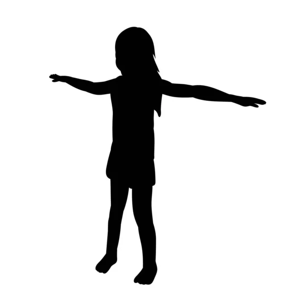 Απομονωμένη Μαύρη Σιλουέτα Ενός Παιδιού Κορίτσι — Διανυσματικό Αρχείο