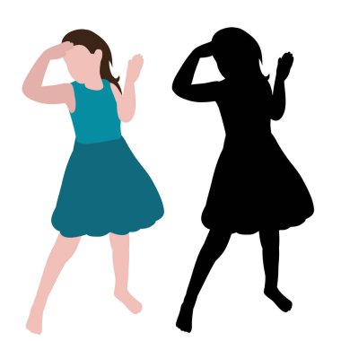 Çocuğun silueti ve düz bir şekilde, kız oynanıyor.