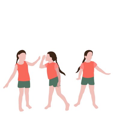 Düz stil çocuk, küçük kız oynanır, koleksiyon