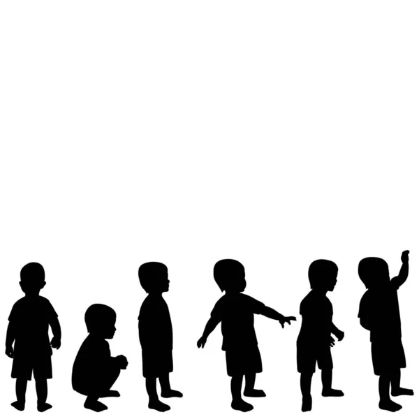 Vecteur Isolé Silhouette Noire Enfant Ensemble Garçon — Image vectorielle