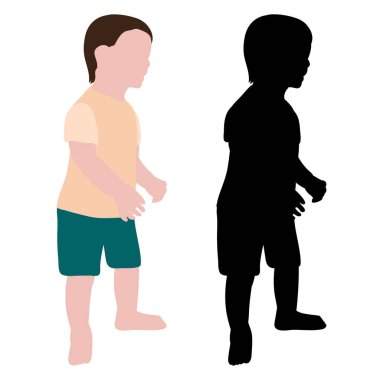 Bir çocuğun silueti ve düz bir tarzda, evlat.