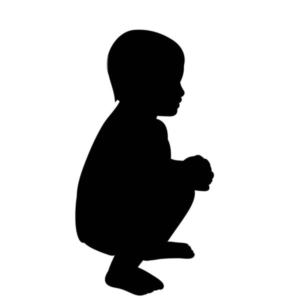 Vektor Izolovaný Černá Silueta Dítěte Chlapec Sedí — Stockový vektor