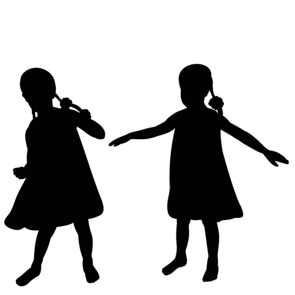Isolato Silhouette Nera Bambino Girl Dancing — Vettoriale Stock
